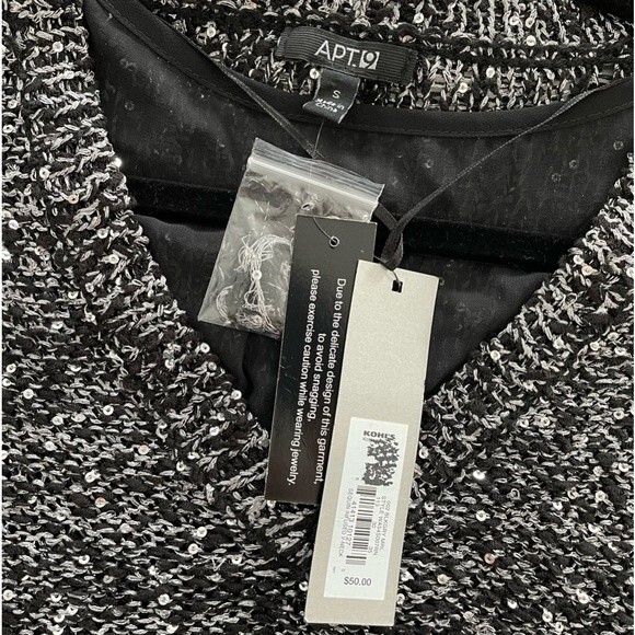 NWT Apt. 9 Sweater Black Grey Sequin Infused V-Neck Long Sleeve Top Size Small - Picture 4 of 7
